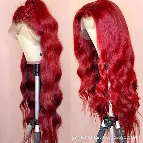 Red Human Hair Hd Lace Front Wig Brazilian Human Hair Lace Front Ombre Dark Black Red Wig body Wave Lace Frontal Wig Red